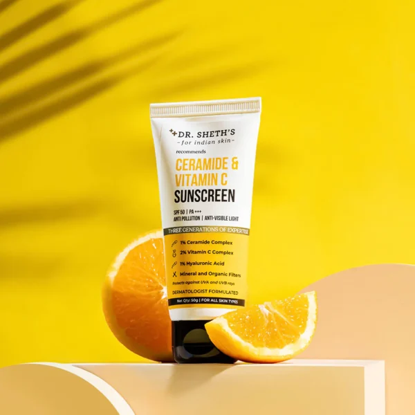 Dr. Sheth's Ceramide & Vitamin C Sunscreen ISpf 50+ Pa+++INo White Cast|Brightens IUV-A & UV-B 50g - Image 3