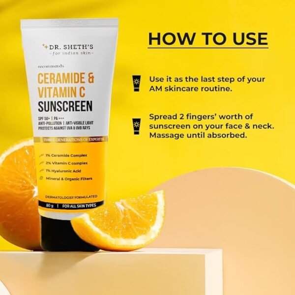 Dr. Sheth's Ceramide & Vitamin C Sunscreen ISpf 50+ Pa+++INo White Cast|Brightens IUV-A & UV-B 50g - Image 7